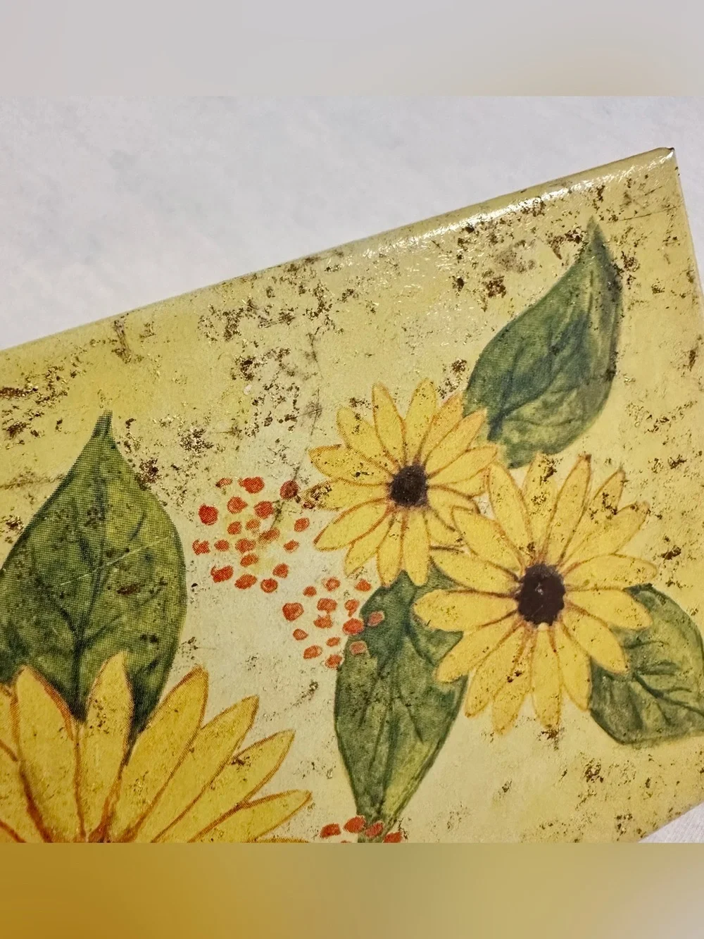 Vintage 70s Sunflower Butterfly Tin Recipe Box Syndicate Mfg Co Metal Yellow